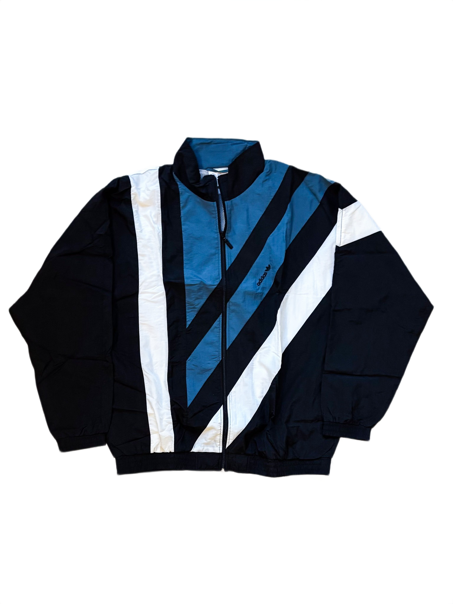 Adidas vintage track jacket diagonal stripes black teal white size XL 90s