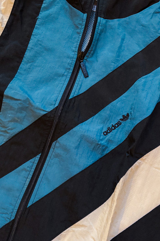 Adidas vintage track jacket diagonal stripes black teal white size XL 90s