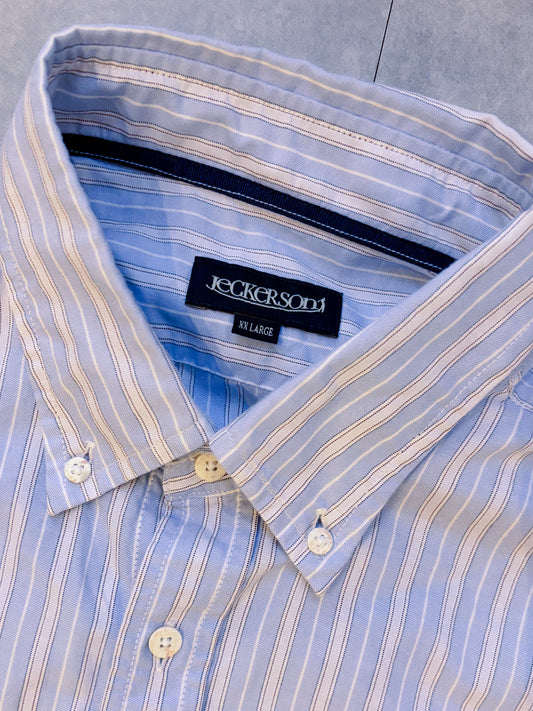 Jeckerson reworked boxy button-down shirt blue/white stripes size L vintage