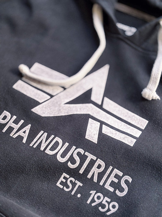 Alpha Industries logo hoodie black pullover kangaroo pocket size 3XL