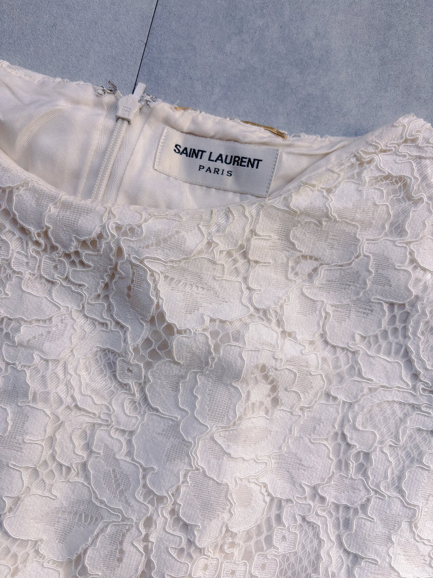 Saint Laurent – White Silk Lace Mini Dress