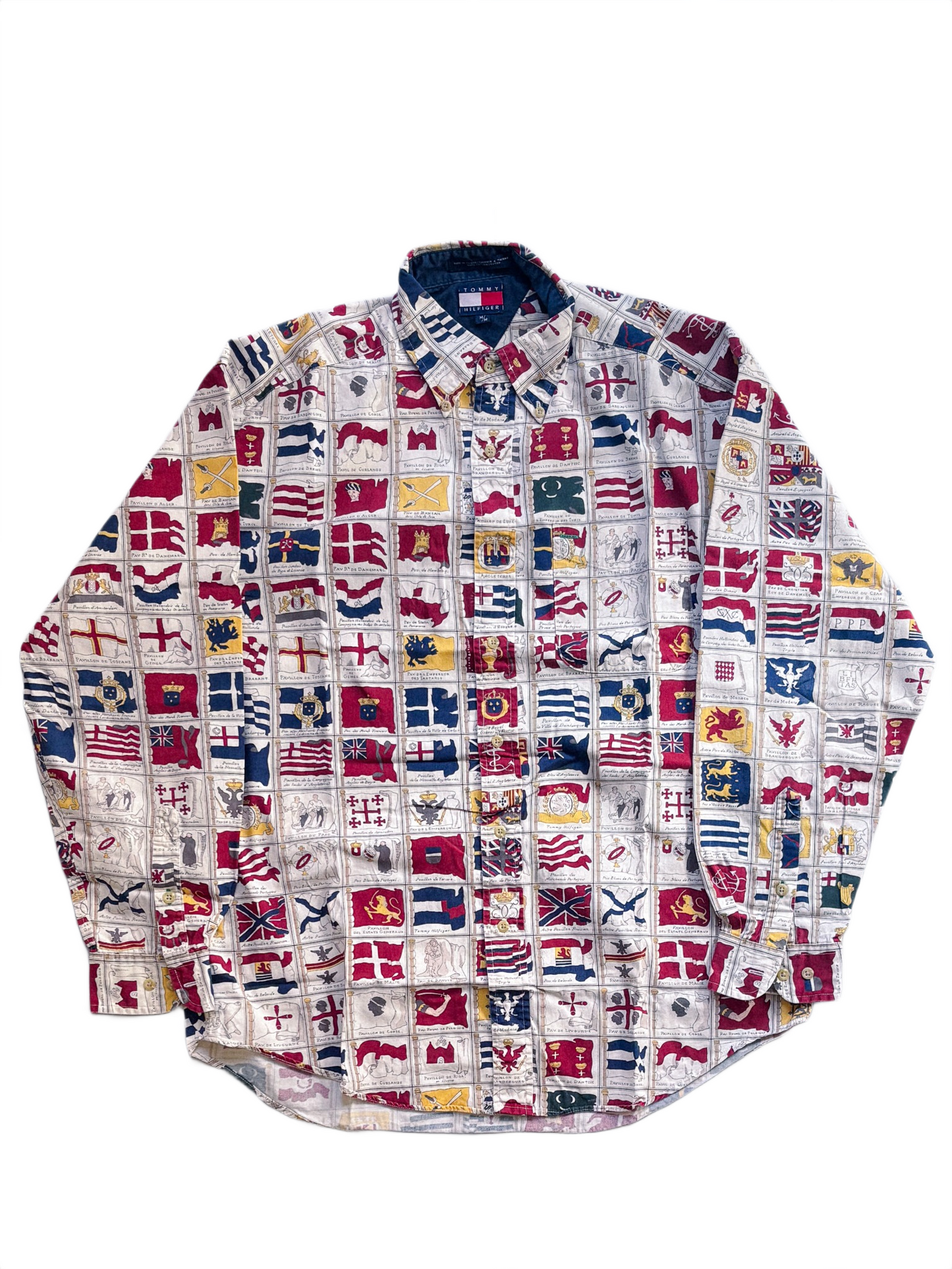 Tommy Hilfiger vintage nautical flags AOP button-down shirt multicolor cotton size M, 90s