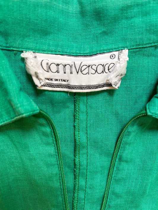 Gianni Versace – Emerald-Green Linen Mid-length Dress