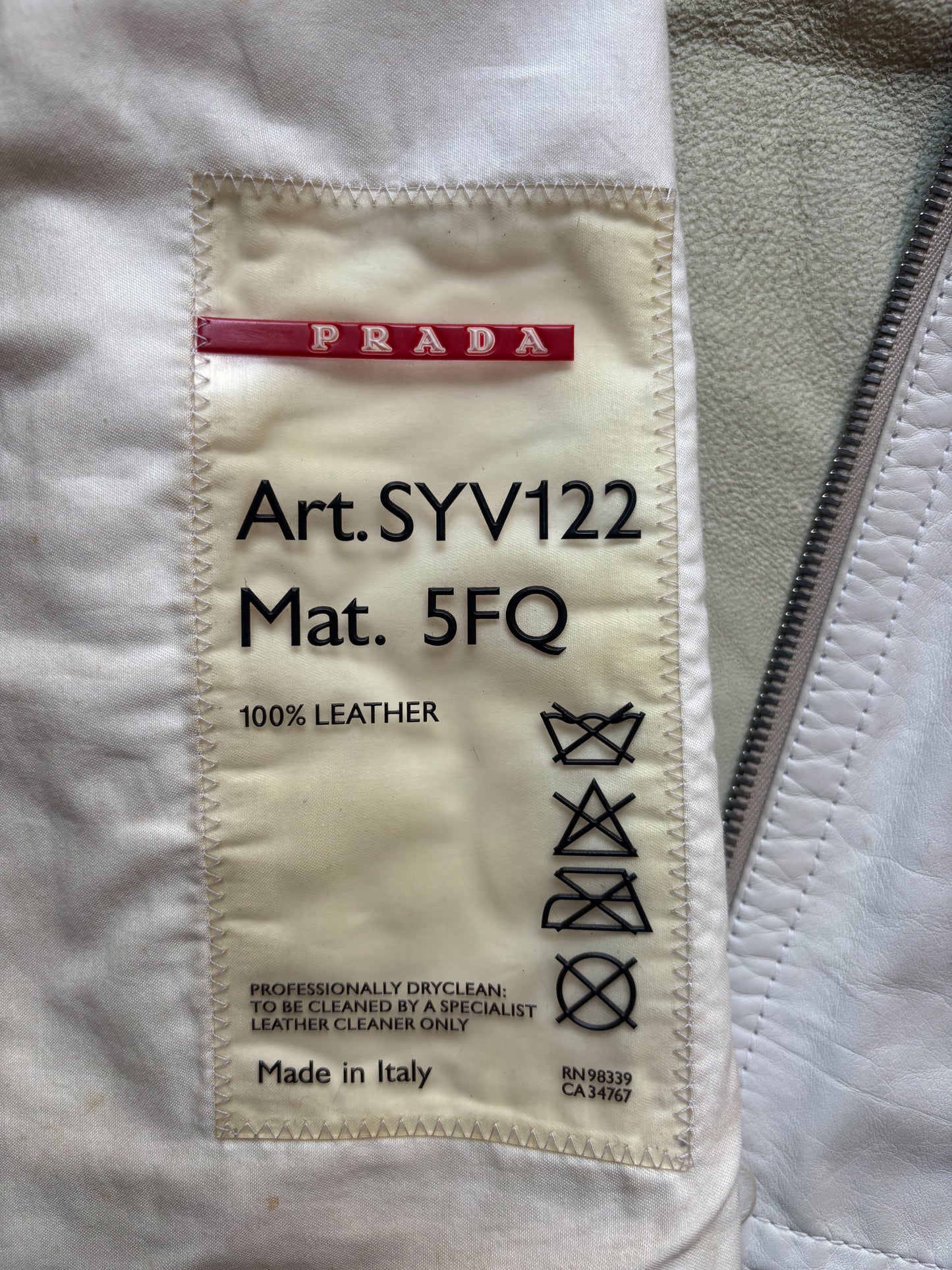 Prada – White Leather Moto Jacket (Red Line)
