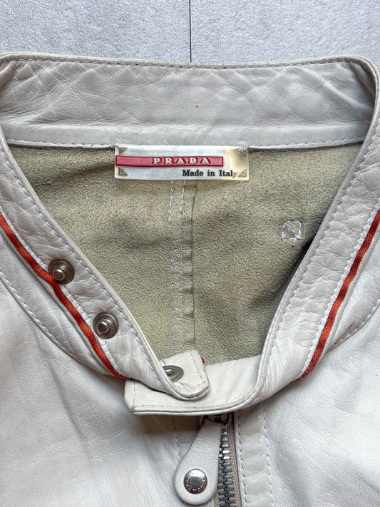 Prada – White Leather Moto Jacket (Red Line)