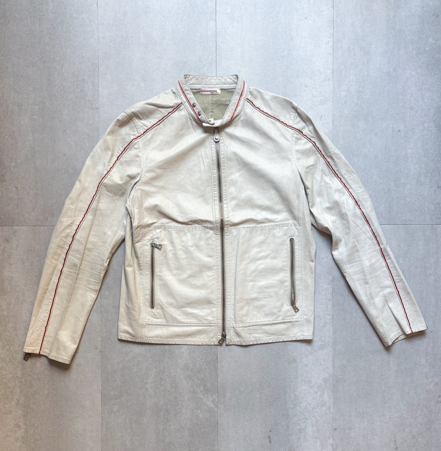 Prada – White Leather Moto Jacket (Red Line)