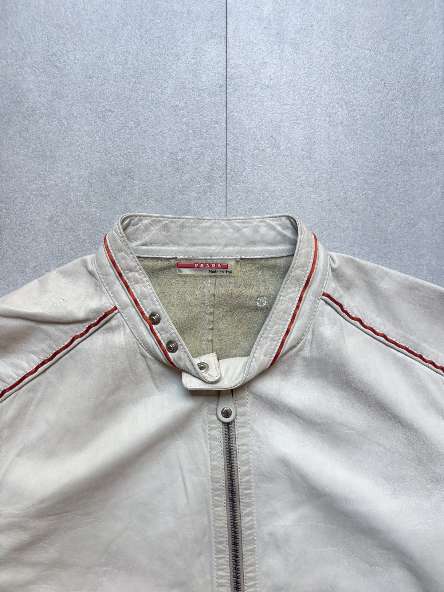 Prada – White Leather Moto Jacket (Red Line)