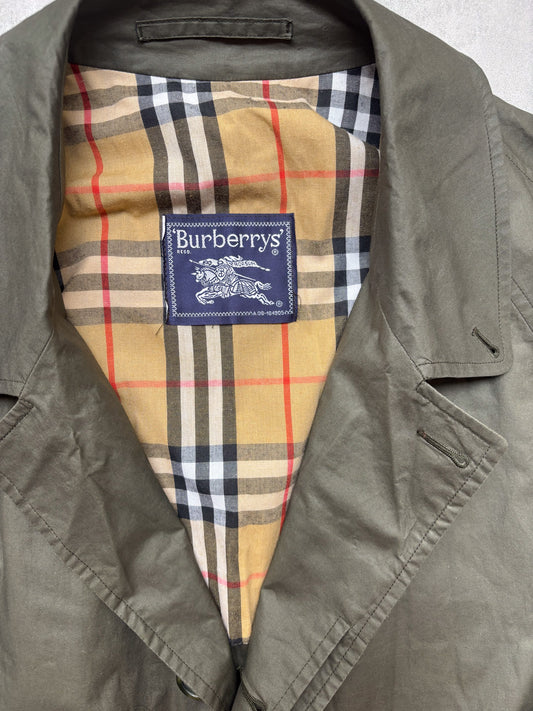 Burberrys vintage olive trench coat single, breasted check lining size 52, 90s, view 2