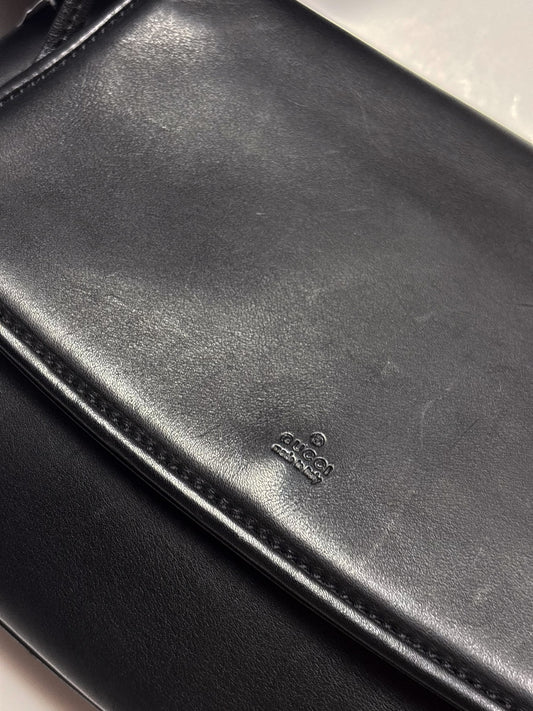 Gucci Black Leather Flap Shoulder Bag, view 2