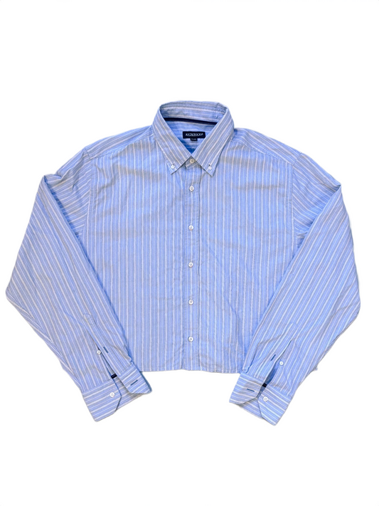 Jeckerson reworked boxy button-down shirt blue/white stripes size L vintage