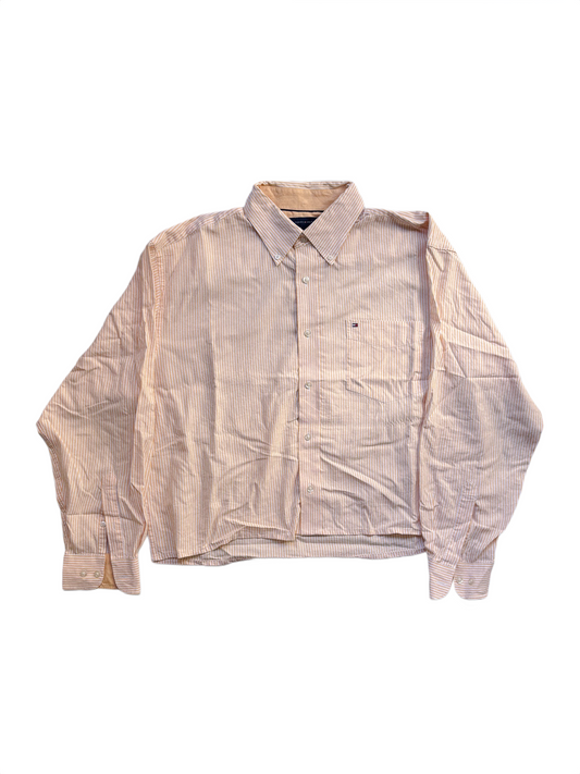 Tommy Hilfiger Boxy Fit vintage striped button-up shirt yellow/white boxy fit reworked size L