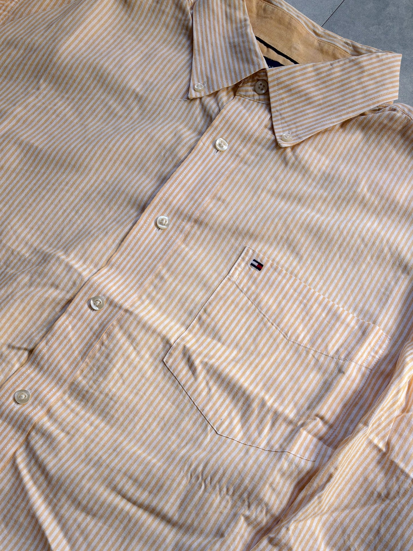 Tommy Hilfiger Boxy Fit vintage striped button-up shirt yellow/white boxy fit reworked size L