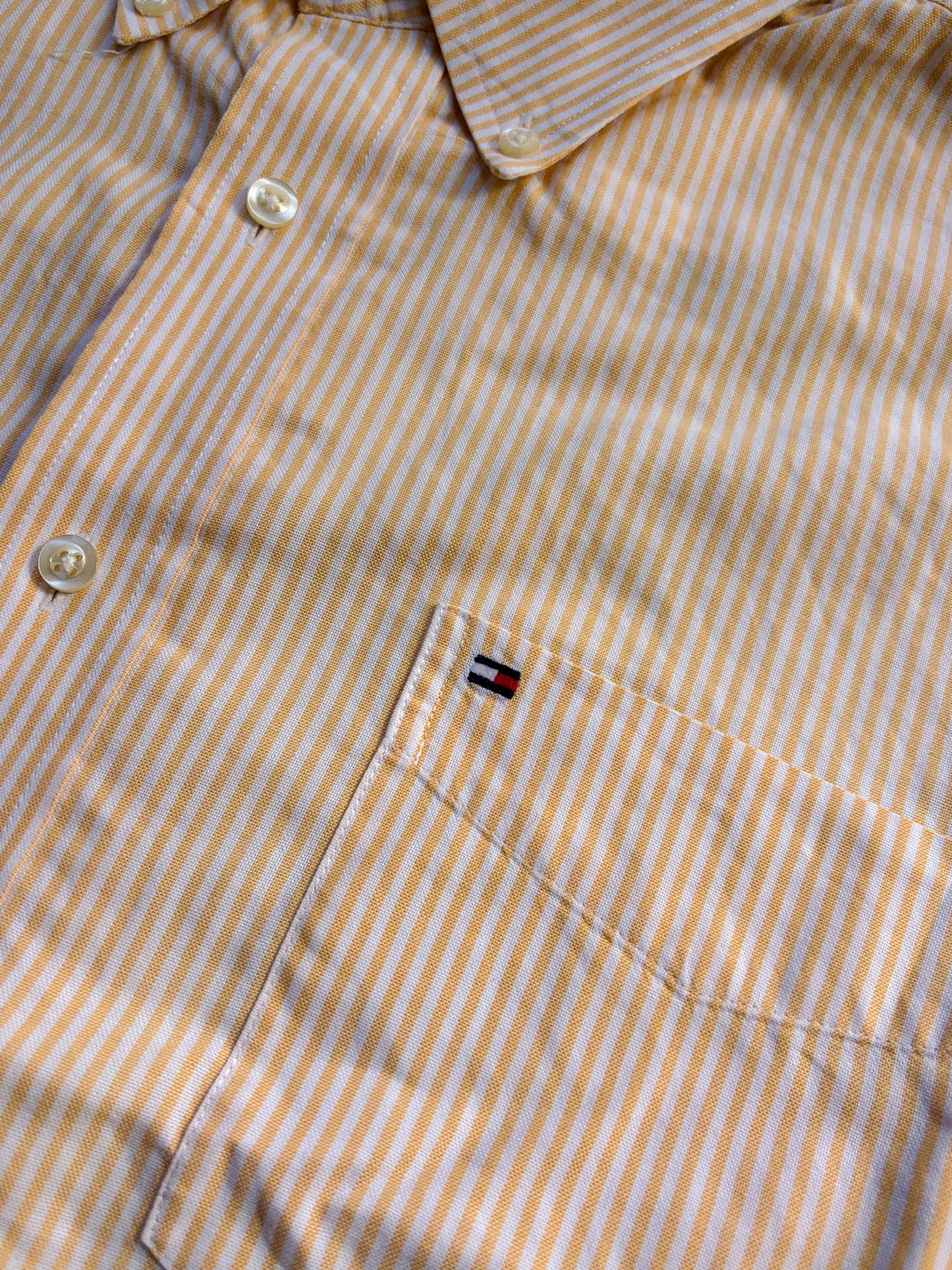 Tommy Hilfiger Boxy Fit vintage striped button-up shirt yellow/white boxy fit reworked size L