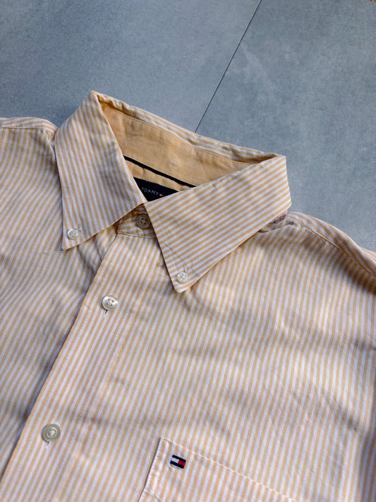 Tommy Hilfiger Boxy Fit vintage striped button-up shirt yellow/white boxy fit reworked size L
