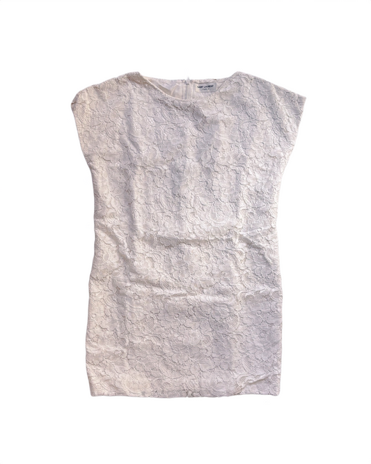 Saint Laurent – White Silk Lace Mini Dress