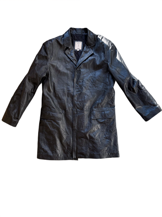 Freeheron vintage leather car coat black size 50 IT 90s single-breasted