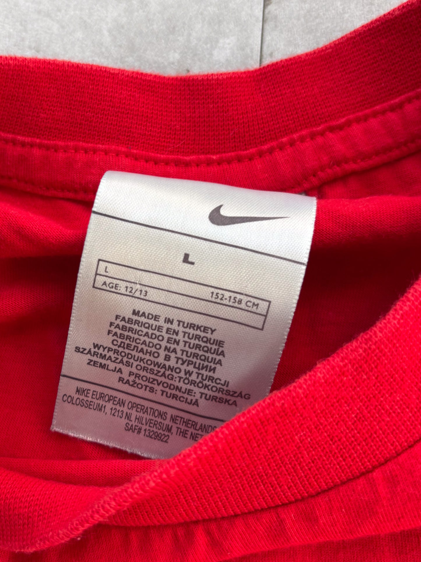 Nike Red Organic Cotton T‑Shirt – White Swoosh Logo – Tagged L (Fits S) Y2K [S (tag L)]
