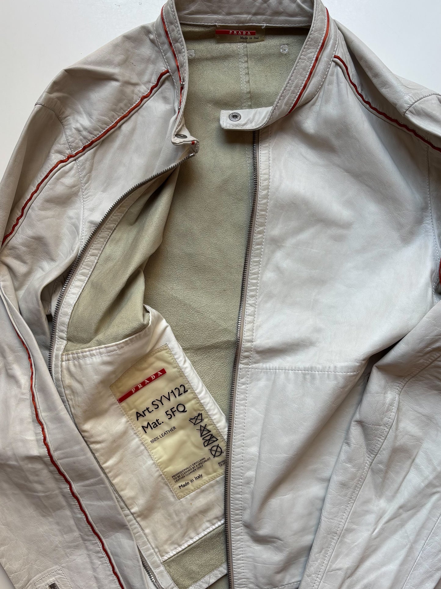 Prada – White Leather Moto Jacket (Red Line)