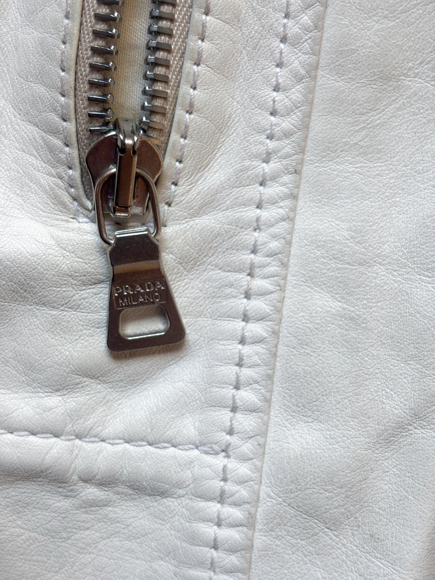 Prada – White Leather Moto Jacket (Red Line)