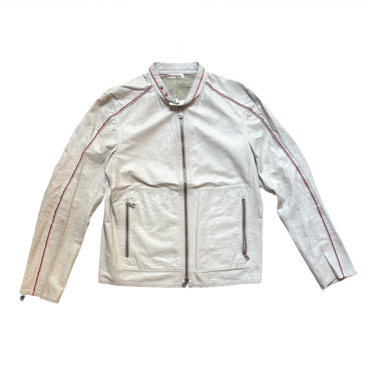 Prada – White Leather Moto Jacket (Red Line)