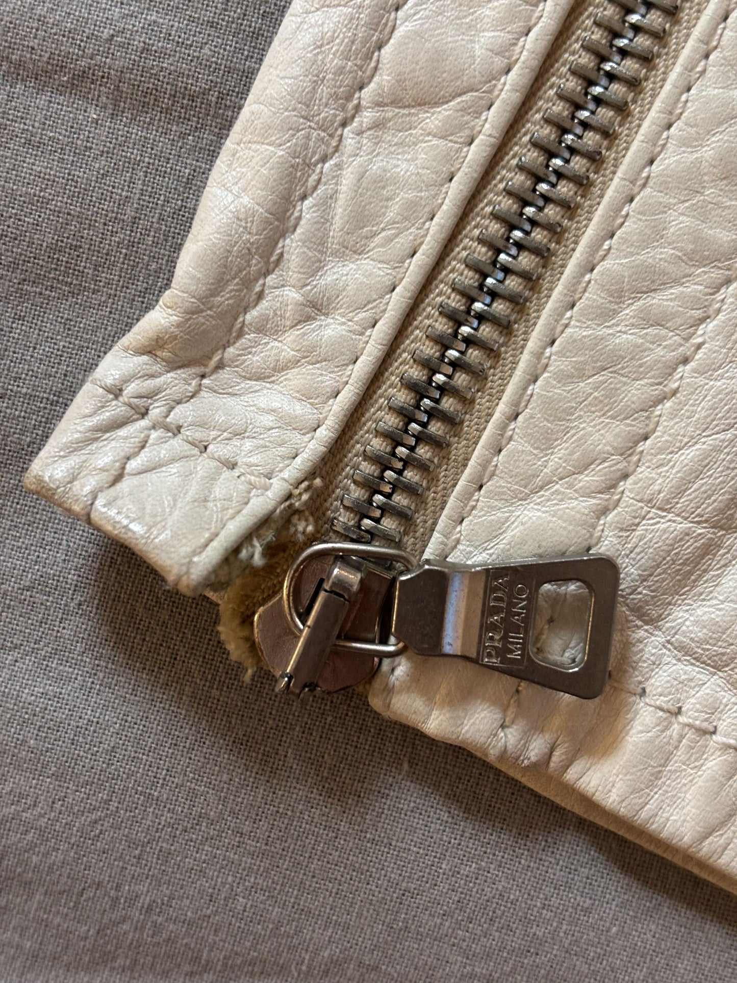 Prada – White Leather Moto Jacket (Red Line)