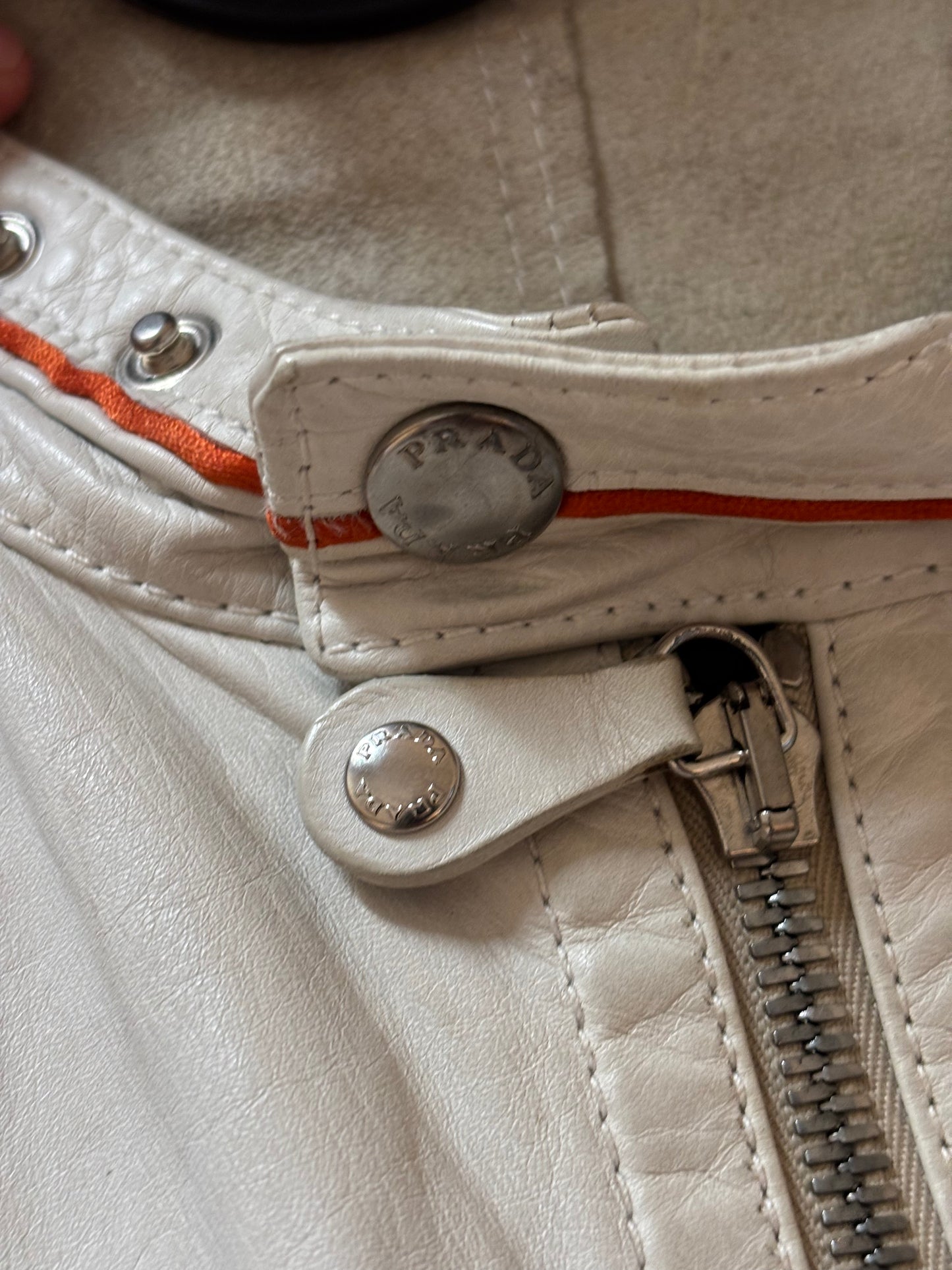 Prada – White Leather Moto Jacket (Red Line)
