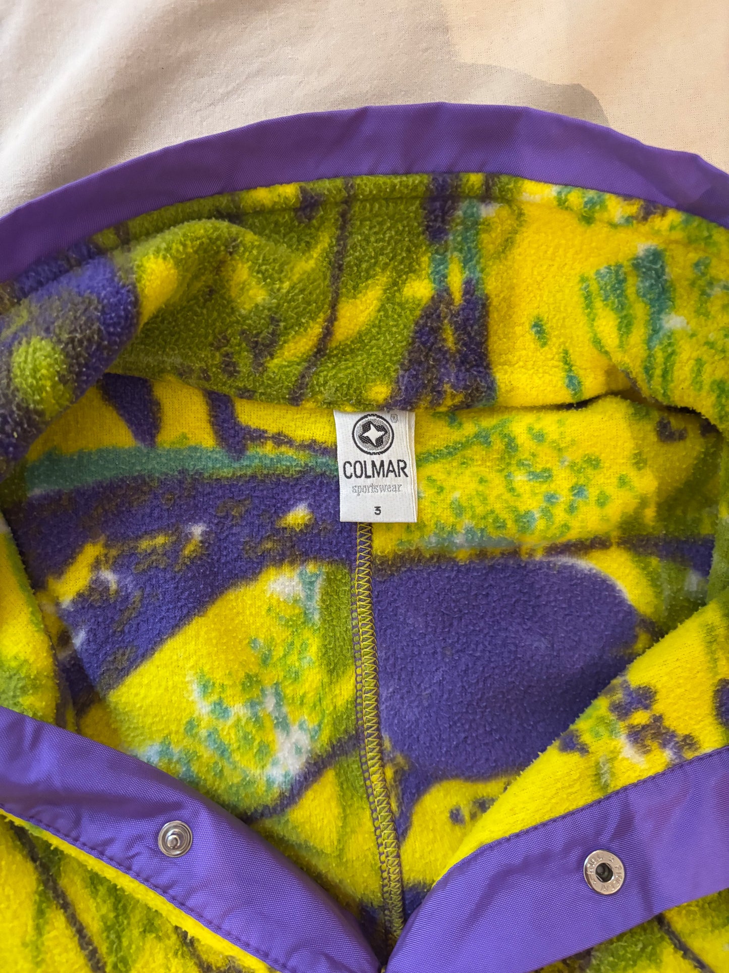 Vintage Colmar Sportswear Fleece Pullover – Yellow / Purple – Size 3 [L / 3]