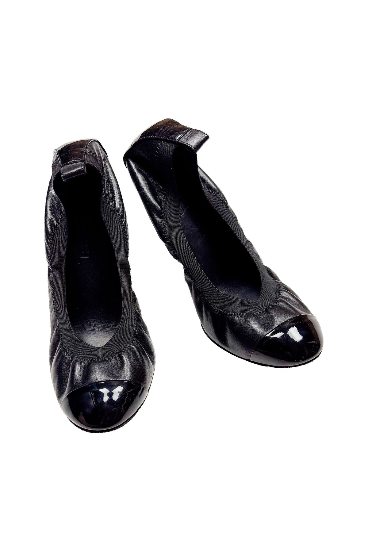 Chanel Black Leather Cap-Toe Pumps, view 2