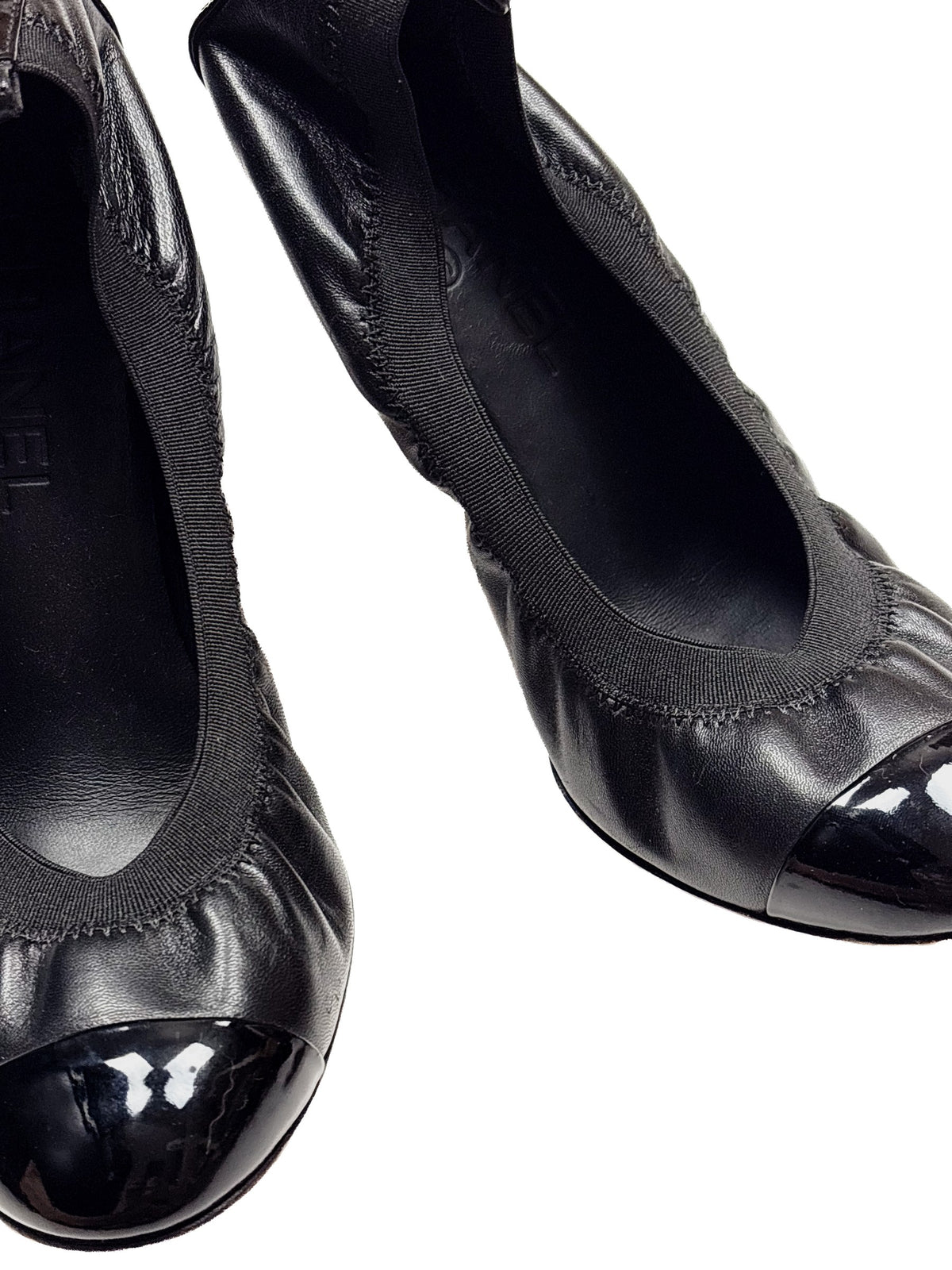 Chanel Black Leather Cap-Toe Pumps, view 4