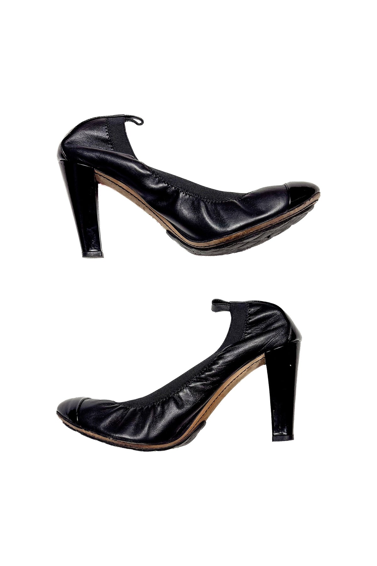 Chanel Black Leather Cap-Toe Pumps