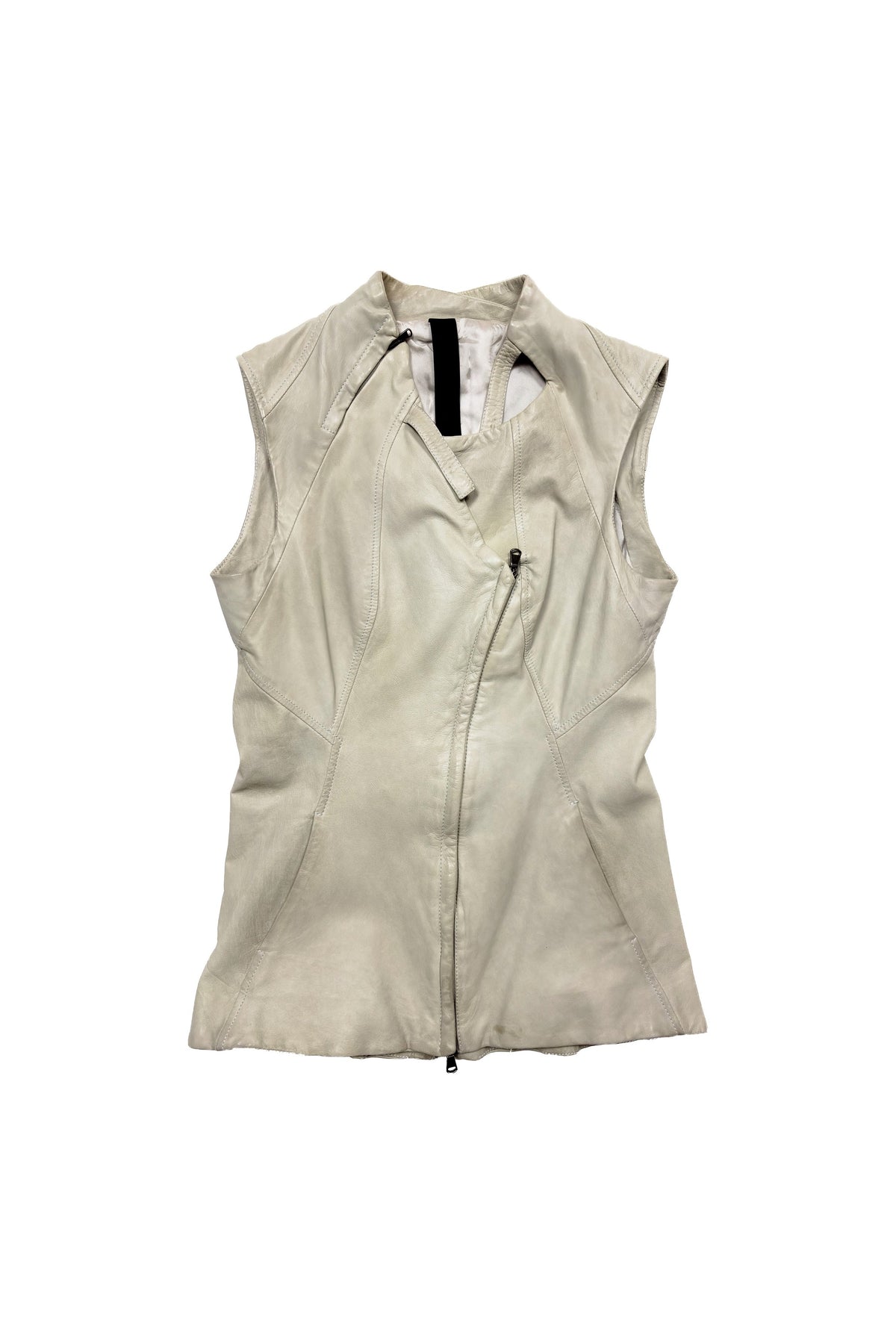 Grey Leather Zip Vest