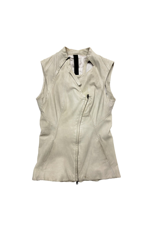 Grey Leather Zip Vest