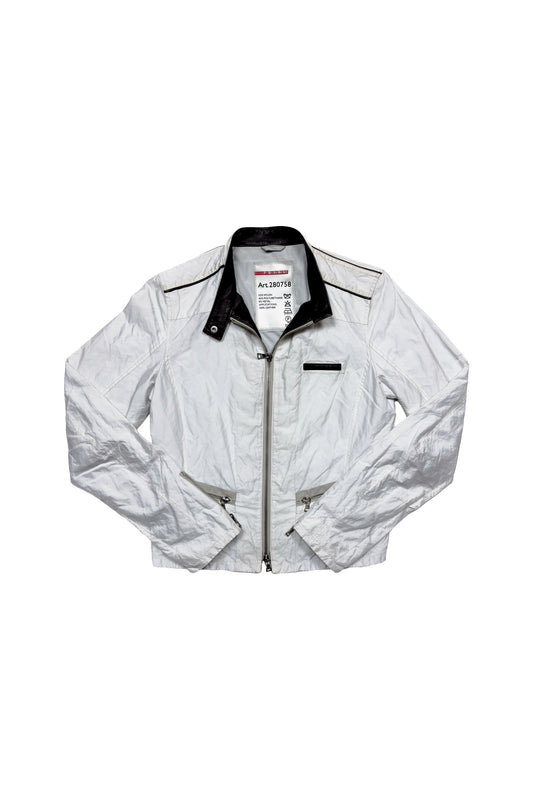 Prada Sport White Jacket with Leather Trim